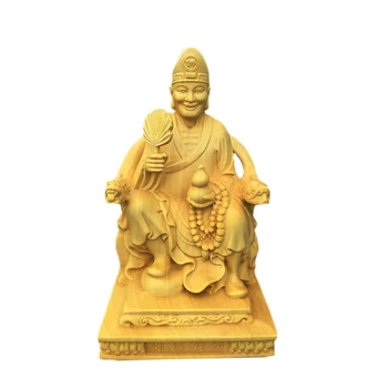 Boxwood 10cm Ji Gong Skulptūra Crazy Vienuolis Medžio Drožyba Sėdi Buda Statusą Feng Shui Namų Dekoro