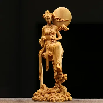 Boxwood 18cm Chang ' e Skulptūra Grožio Paveikslas Kinų Mitologijoje Deivė Mėnulis Medienos Statula Pasakų Namų Dekoro