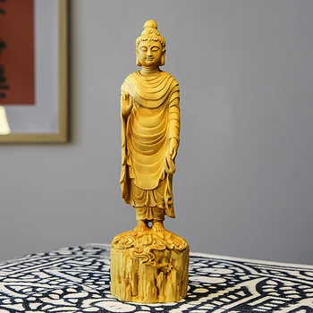 Boxwood 20cm Shakyamuni Budos Skulptūra Medienos Budos Statula Namų Feng Shui Maldos Namų Dekoro