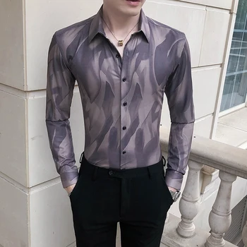 Britų Stiliaus Marškinėliai Vyrams Drabužių Mados 2020 ilgomis Rankovėmis Vyrams Marškinėliai Atsitiktinis Skaitmeninio Spausdinimo Slim Fit Camisas Para Hombre 3XL