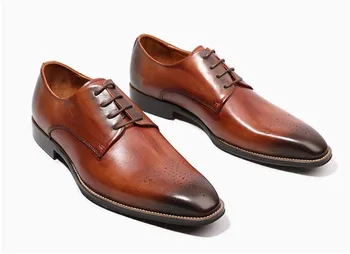 Brogue raižyti derby batai, rankų darbo, visos rungtynės nuvalykite batus Britų pažymėjo tne lace-up leather verslo suknelė bateliai