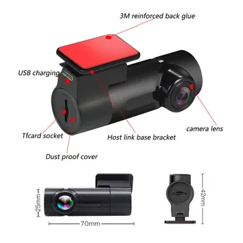 Brūkšnys Cam WIFI FULL HD 1080P Mini Automobilių DVR Kamera Belaidžio Naktį Versija Vairavimo Diktofonas, paslėptas USB vairavimo diktofonas HD ekrano nr.