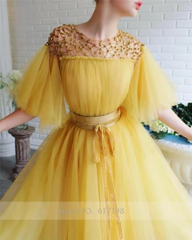 Bžūp Betterfly Rankovėmis su Golden China Duobute-line Geltona Promenadzie Suknelė, vestidos de fiesta largos elegantes de gala