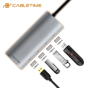 Cabletime USB C HUB 4 prievadai USB 3.0 Mokestis USB C Tipo 3.1 Adapteris su PD Už Nešiojamąjį kompiuterį 