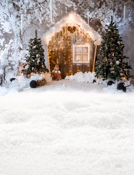 Capisco Žiemos Kalėdų Backdrops Fotografijos Sniego Medinis Namas Lėlės Medžio Vaisių Svajinga Pasaulio Fono Foto Studija