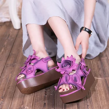 Careaymade-Karšta,Vasarą naujų korėjos versija nacionalinės stiliaus natūralios odos ponios sandalai, aukšto kulno storio apačioje sandalai