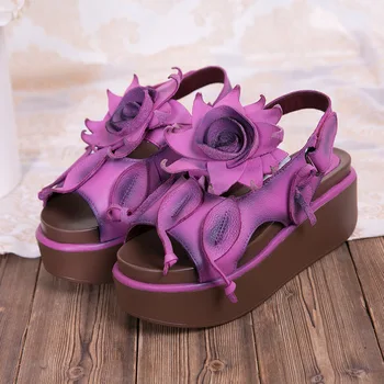 Careaymade-Karšta,Vasarą naujų korėjos versija nacionalinės stiliaus natūralios odos ponios sandalai, aukšto kulno storio apačioje sandalai