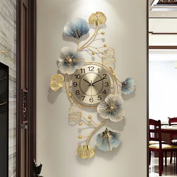 Cclocks ir laikrodžiai nauji Kinų stiliaus laikrodis gyvenimo valgomasis šviesos prabangos atmosferą ginkmedžių lapų sieninis laikrodis menas, sienų dekoras