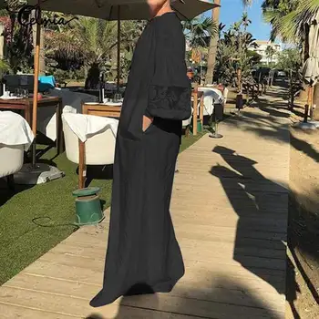 Celmia Moterys Seniai Maxi Suknelė Bohemijos Paplūdimio Nėrinių Susiuvimo Suknelės 2021 M. Vasaros Atsitiktinis Palaidų ilgomis Rankovėmis Šalies Vestidos Skraiste, 5XL