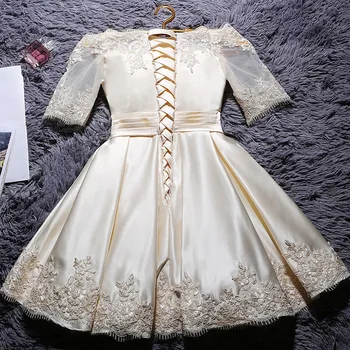 Chalatas De Soiree 2020 Valtis Kaklo trumpas Linijos, Pokylių atspindintis Bridesmaid suknelę, suknelė Elegantiškas Nėrinių Oficialų champange prom dress