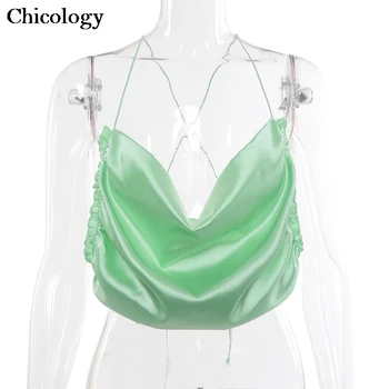 Chicology backless nėrinių satino camis 2020 metų vasaros seksualus pasėlių viršuje moterų klubo šalies rankovių streetwear moterų festivalis drabužiai