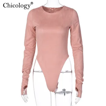 Chicology suede ilgomis rankovėmis bodysuit lady seksualus, elegantiškas kūno 2020 m. moteris rudens-žiemos drabužių bodycon streetwear mados komplektus