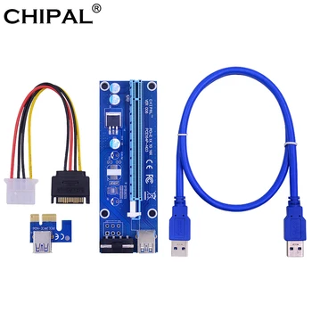 CHIPAL 100VNT VER006 0,6 M, PCIE PCI-E 1x iki 16x Riser Card Extender + USB 3.0 Kabelis / SATA prie 4Pin Maitinimo Laido BTC IP Kasyba