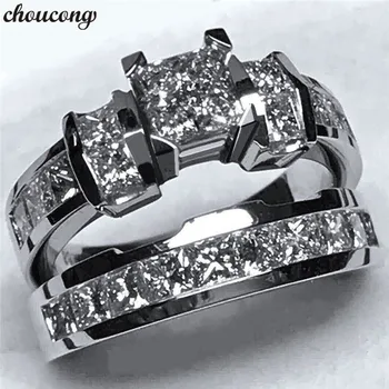 Choucong Unikalus Žiedas nustatyti 925 sterlingas sidabro Princesė iškirpti AAAAA cz Dalyvavimas Band Žiedai Moterims, vyrams, Vestuviniai Papuošalai