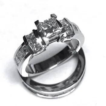 Choucong Unikalus Žiedas nustatyti 925 sterlingas sidabro Princesė iškirpti AAAAA cz Dalyvavimas Band Žiedai Moterims, vyrams, Vestuviniai Papuošalai