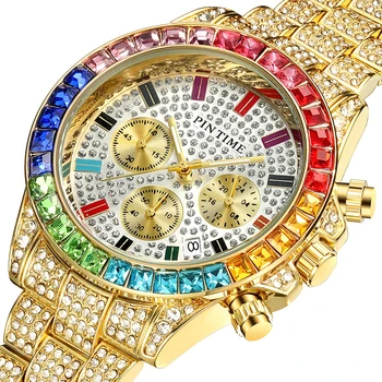 Chronograph Mens Diamond Laikrodžiai Top Brand Prabangos Plieno Laikrodis Atsparus Vandeniui Lediniame Iš Watch Vyrų Aukso Kvarcinis Laikrodis, Data Relojes
