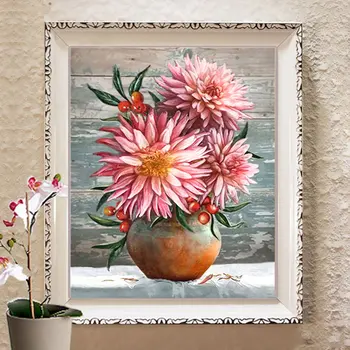 Chrysanthemum Keramikos Jar Diamond Tapybos Gėlių Turo Visiškai Gręžimo Gėlių Vaza Nouveaute 