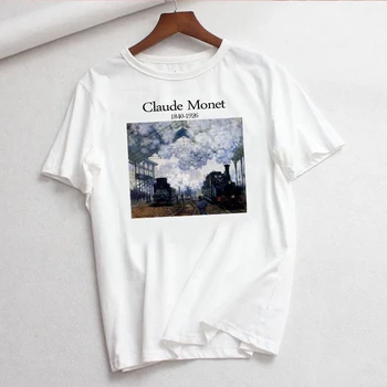 Claude Monet Naujas Vasaros Moterų Meno Trumpas Rankovės Atsitiktinis Raidžių Spausdinimo Harajuku ins viršūnes tees Vintage Marškinėliai gril marškinėliai