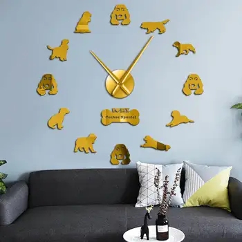 Cocker Spanielis, Šunų Veislės Milžinas 3D Akrilo PASIDARYK pats Sieninis Laikrodis Lipni Mažylis Dizaino Kvarcinis Laikrodis Biglis Portretas, Skirtas Šunų Mėgėjams