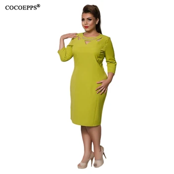 COCOEPPS L-6XL ilgomis Rankovėmis Tirštėti Rudens Dress Tuščiaviduriai Iš O-kaklo Elegantiškas Biuras Atsitiktinis Suknelė Moterų Drabužių Plus Size Vestidos