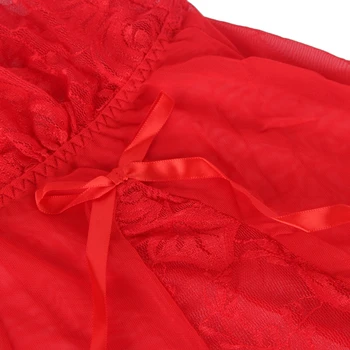Comeonlover Susiuvimo Kailio, naktiniai drabužiai Skaidrus Plius Dydžio Raudonos Sleepwear Kalėdų Minkštas Nėriniai Pliušinis Apdailos Babydoll SI90786