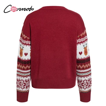 Conmoto Priežastinis raudona rudens žiemos kalėdų džemperis Gyvūnų dizainas ilgomis rankovėmis moteriška traukti femme, Mados o-kaklo megzti megztinis