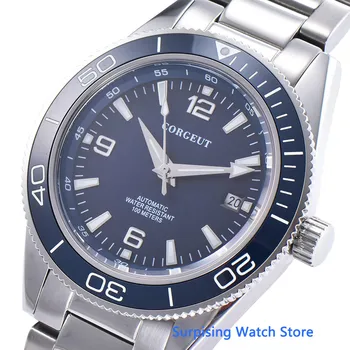 Corgeut 41mm Blue Dial Mechaninė Automatinė Mens Watch Prabangos Prekės Sporto Data Vandeniui Žiūrėti Safyro Stiklas Laikrodis Vyrams