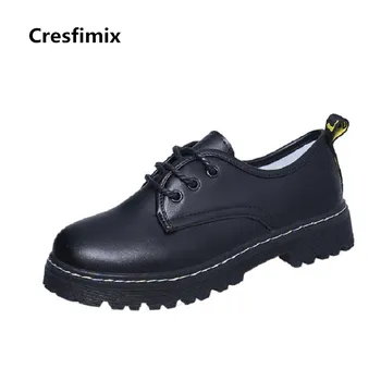 Cresfimix moterų mados patogus juodos plokščios platformos batai lady mielas pu odos nėriniai-up batai cool atsitiktinis gatvės batai a2418
