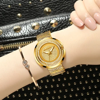 CRRJU Moterų minimalistinio analoginis Kvarciniai laikrodžiai Ponios Elegantiško, Prabangaus Krištolo ir Deimantų Laikrodis Moterų Vandeniui Aukso Juosta Laikrodis