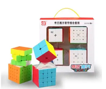 CuberSpeed Speedcubing Pluoštas Qiyi Qidi S 2X2 & Qiyi Kariai W 3x3 & Qiyi Qiyuan S 4X4 & qizheng s 5X5 Stickerless Šviesus kubas