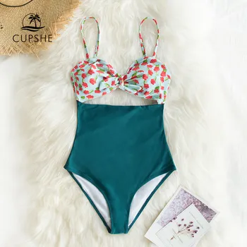 CUPSHE Mini Hibiscus ir Mėlyną vientisas Seksualus maudymosi kostiumėlį Iškirpti Bowknot Moterų Monokini 2021 Mergina Paplūdimio Maudymosi Kostiumą, maudymosi Kostiumėliai,