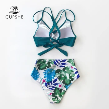 CUPSHE Tropical Palms Twist-Front paaukštintu liemeniu Bikini Sexy Nėrinių maudymosi kostiumėlį Dviejų dalių maudymosi Kostiumėliai Moterims, 2021 Paplūdimio Maudymosi Kostiumas