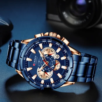 CURREN prabangos prekės, vyriški žiūrėti mėlynas kvarcas žiūrėti sporto chronograph laikrodis vyrų nerūdijančio plieno juosta 2020 mados verslo žiūrėti