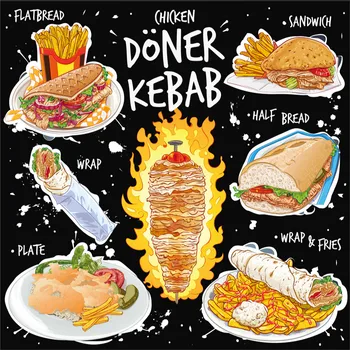 Custom 3D Amerikos Greito Maisto Sienų Tapetai Vištienos Doner Kebabas, Užkandžių Baras, Restoranas Pramonės Dekoro Fono Sienos Popieriaus 3D