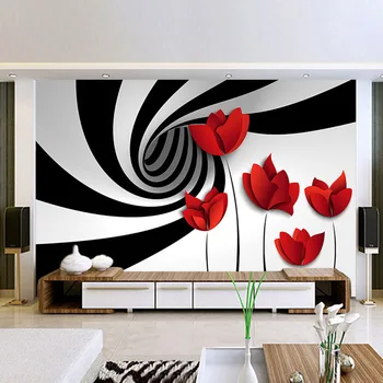 Custom 3D Foto Tapetai, Freskos Gėlių Juoda Balta Abstraktūs Kosmoso Juostele Sienos Meno Tapybos Šiuolaikinio Gyvenimo Kambario, TV Foną Sienos