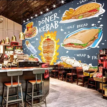 Custom Amerikos Greito Maisto Restoranas Foną Vištienos Doner Kebabas Užkandžių Baras Pramonės Dekoro Sienos Popieriaus 3D Piešiniai