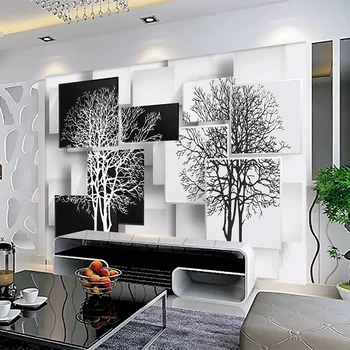 Custom Foto Tapetai, Modernus Minimalistinio Juoda Balta Eglutė 3D Sienų Medžiaga Freskos Kambarį Miegamojo Sienų Apdaila, Sienų danga