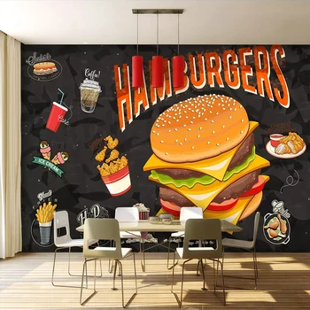 Custom lipnios Lipdukas Sienos Meno Animacinių filmų Grafiti Mėsainių Restoranas, užkandinė Foto Tapetai, Freskos Papel De Parede 3D