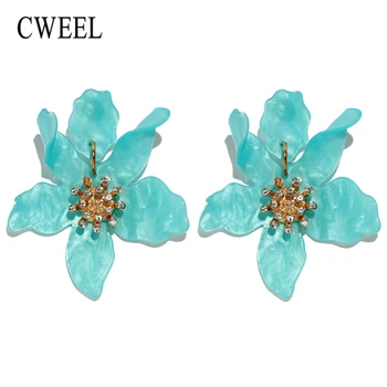 CWEEL Akrilo Gėlių Auskarai Moterims Vestuves Didelis Lašas Derliaus Geometrinis Boho Earings bižuterijos Brincos