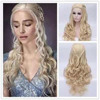 Daenerys Targaryen Cosplay Perukas Dragon Motina Ilgi Banguoti Šviesūs Plaukai, Perukai Helovinas Kostiumas Šalis Perukas