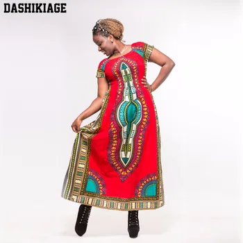 Dashikiage Rudenį Raudona Medvilnės Dashiki Nuostabiu Elegantiškas Afrikos Ponios Ilga Suknelė