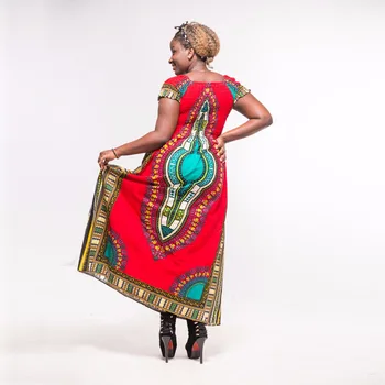 Dashikiage Rudenį Raudona Medvilnės Dashiki Nuostabiu Elegantiškas Afrikos Ponios Ilga Suknelė