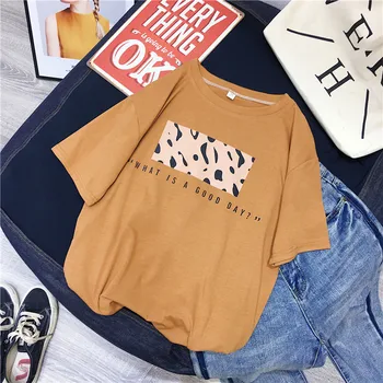 DAYIFUN Leopard Print T shirts 2020 Moterys Pavasarį, Vasarą Karšta Tees Atsitiktinis O-Kaklo trumpomis Rankovėmis Harajuku Cool T-shirt Moterų Viršūnių C3