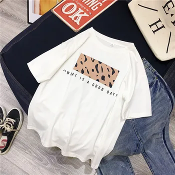 DAYIFUN Leopard Print T shirts 2020 Moterys Pavasarį, Vasarą Karšta Tees Atsitiktinis O-Kaklo trumpomis Rankovėmis Harajuku Cool T-shirt Moterų Viršūnių C3