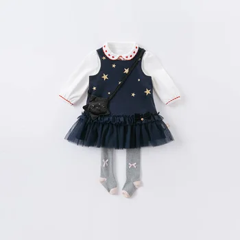 DBJ14956-1 dave bella rudenį kūdikių mergaitės meilės siuvinėjimas, marškinėliai kūdikiams, vaikiška viršūnes vaikų aukštos kokybės drabužius