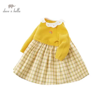 DBM16510 dave bella pavasario baby girl mielas skara megztinis suknelė vaikų mados šalis suknelė vaikams kūdikiams lolita drabužiai