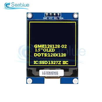 DC 3.3 V-5V 1.5 colių 128x128 OLED Shield Ekrano Modulis SSD1327 Vairuotojo Chip I2C IIC Sąsaja Geltona/Balta STM32 Už Arduino