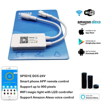 DC5-24V SP501E Wifi Valdytojas WS2811 WS2812B Naudojamos RGB Led Šviesos Juostelės Alexa Smart SPI Balso APP Kontrolės Android