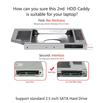 DeepFox SATA į SATA 2 HDD Caddy Už 9mm 9.5 mm SSD Atveju Kietajame Diske Aptvarą Sąsiuvinis KEISTA Optibay CD-Rom 10VNT/DAUG