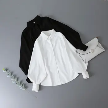 Deeptown Vintage Marškinėliai Moterims Rudenį Balti Moteriški Palaidinės Mados 2020 Kietas Marškinėliai Moterims Prarasti Sluoksniuotos Rankovėmis Mygtuką Iki Marškinėliai